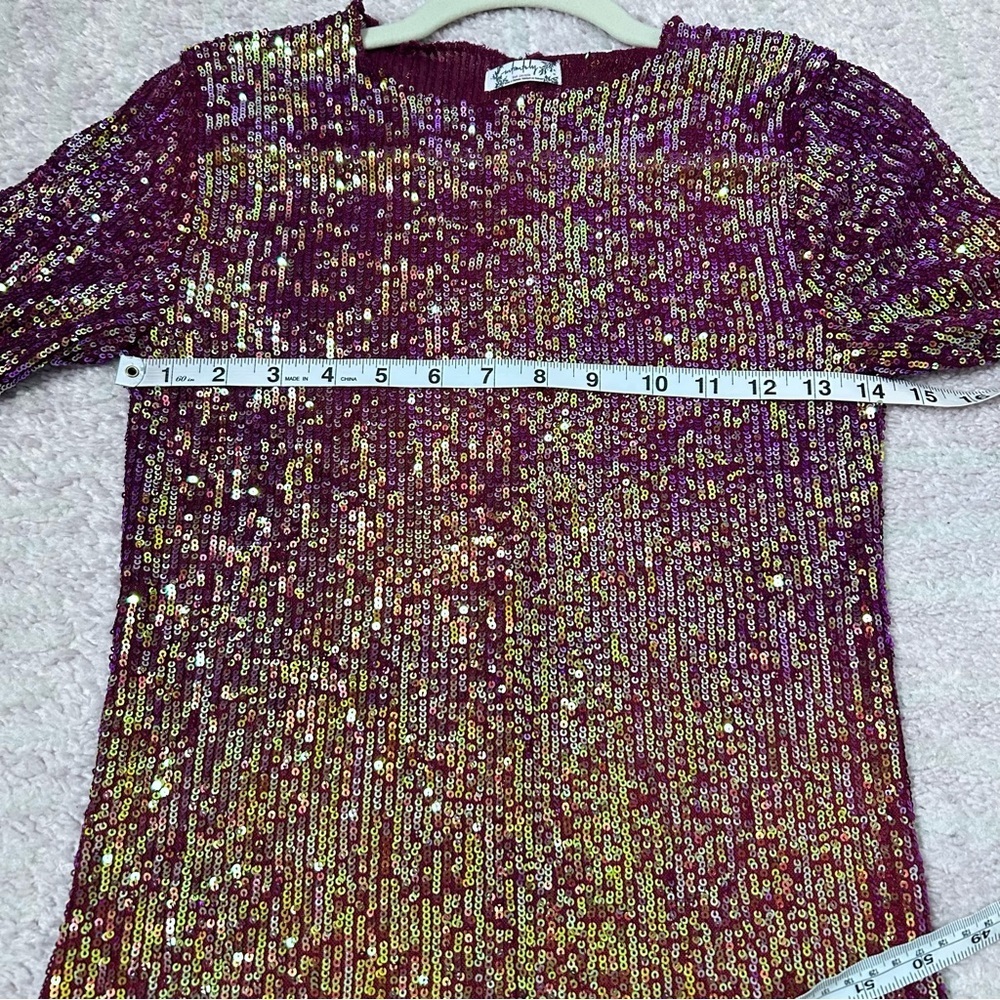 Free People Sparkling Sequin Long Sleeve Top Maroon Size Small Holiday NYE - Picture 7 of 10